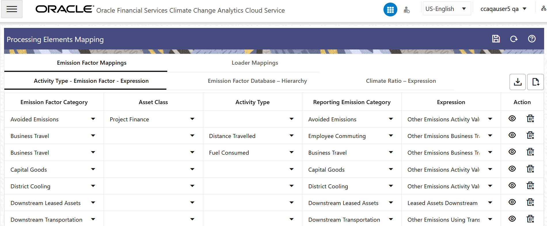 The Activity Type- Emission Factor- Expression tab The Activity Type- Emission Factor- Expression tab
