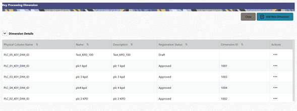 This screen displays the summary of the Key Processing Dimensions and Actions icon. This screen displays the summary of the Key Processing Dimensions and Actions icon.