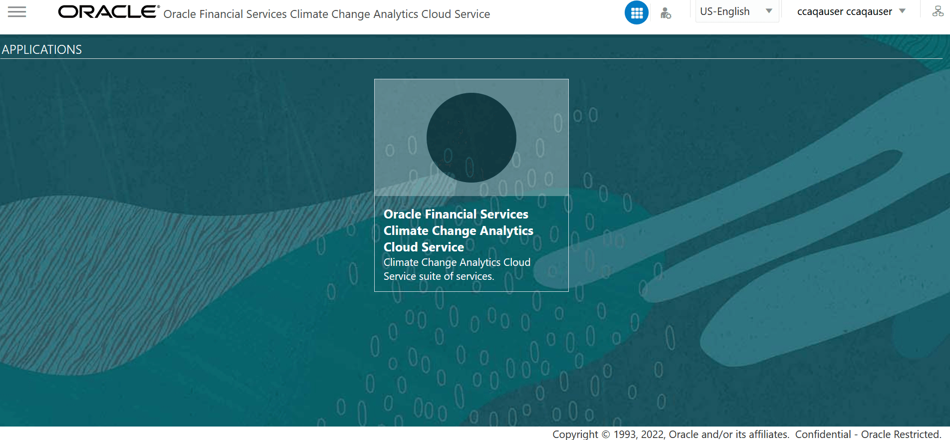 Oracle Financial Services Climate Change Analytics Cloud Service Home Page