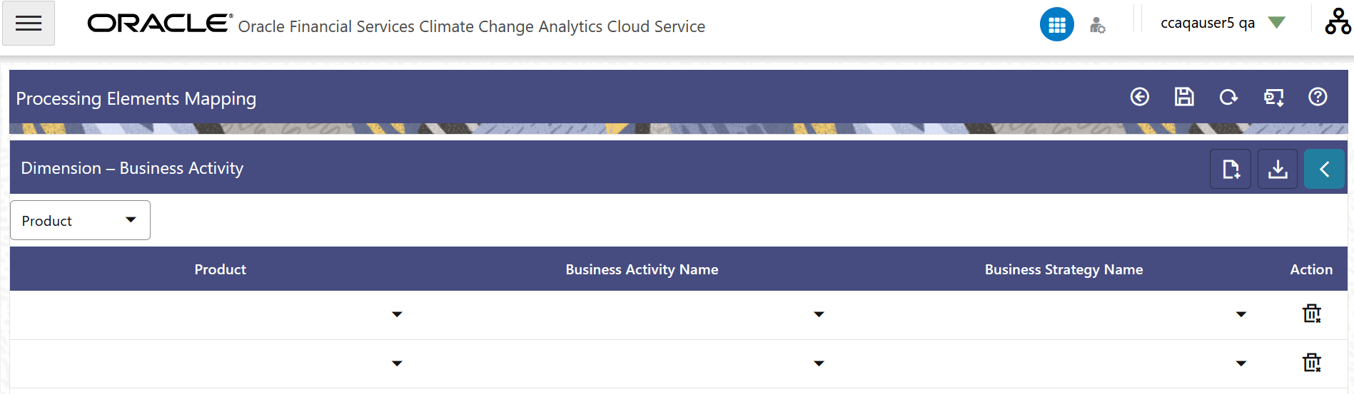 Dimension – Business Activity Page