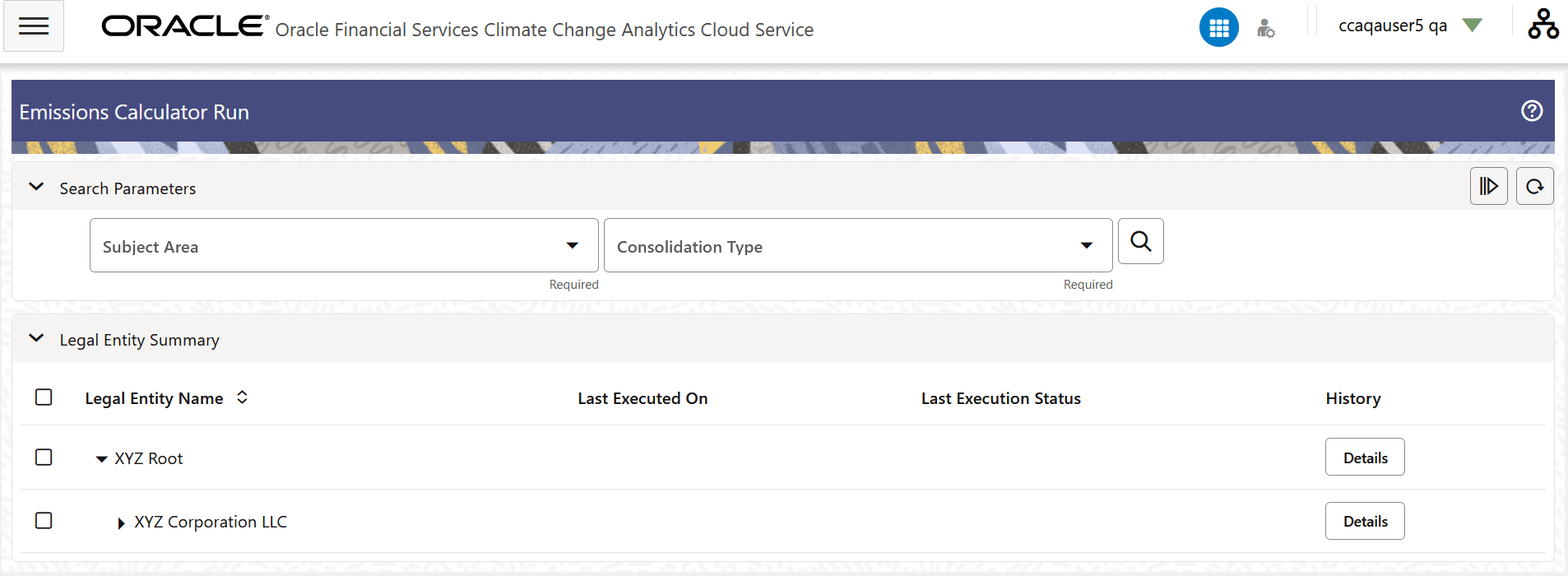 The Emissions Calculator Run page