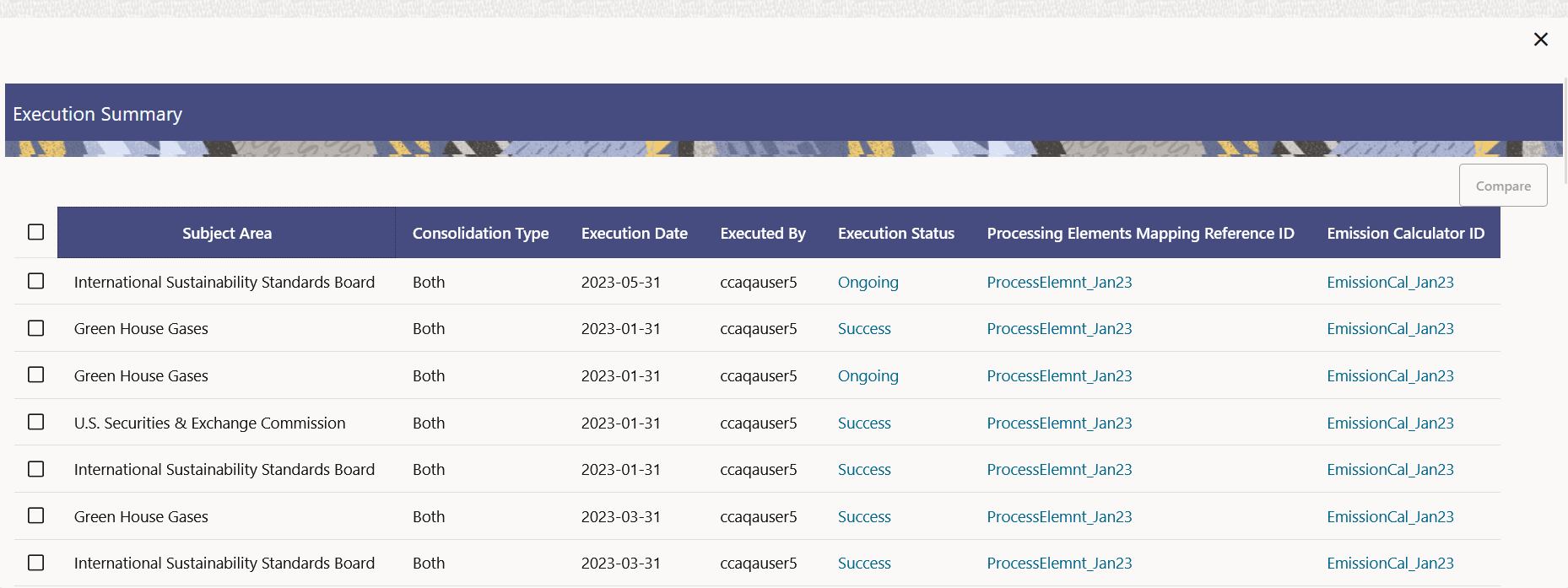 Execution Summary Window
