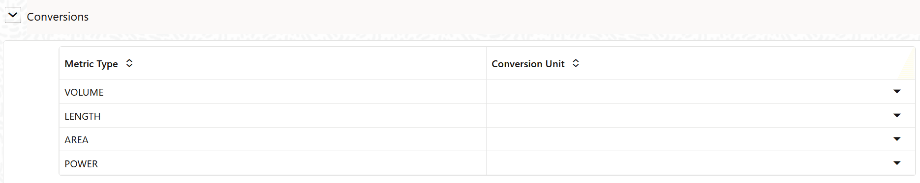 The Conversion of Standard Units Tab