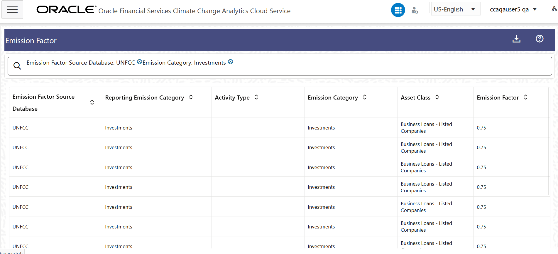 The Emission Factor Search Results
