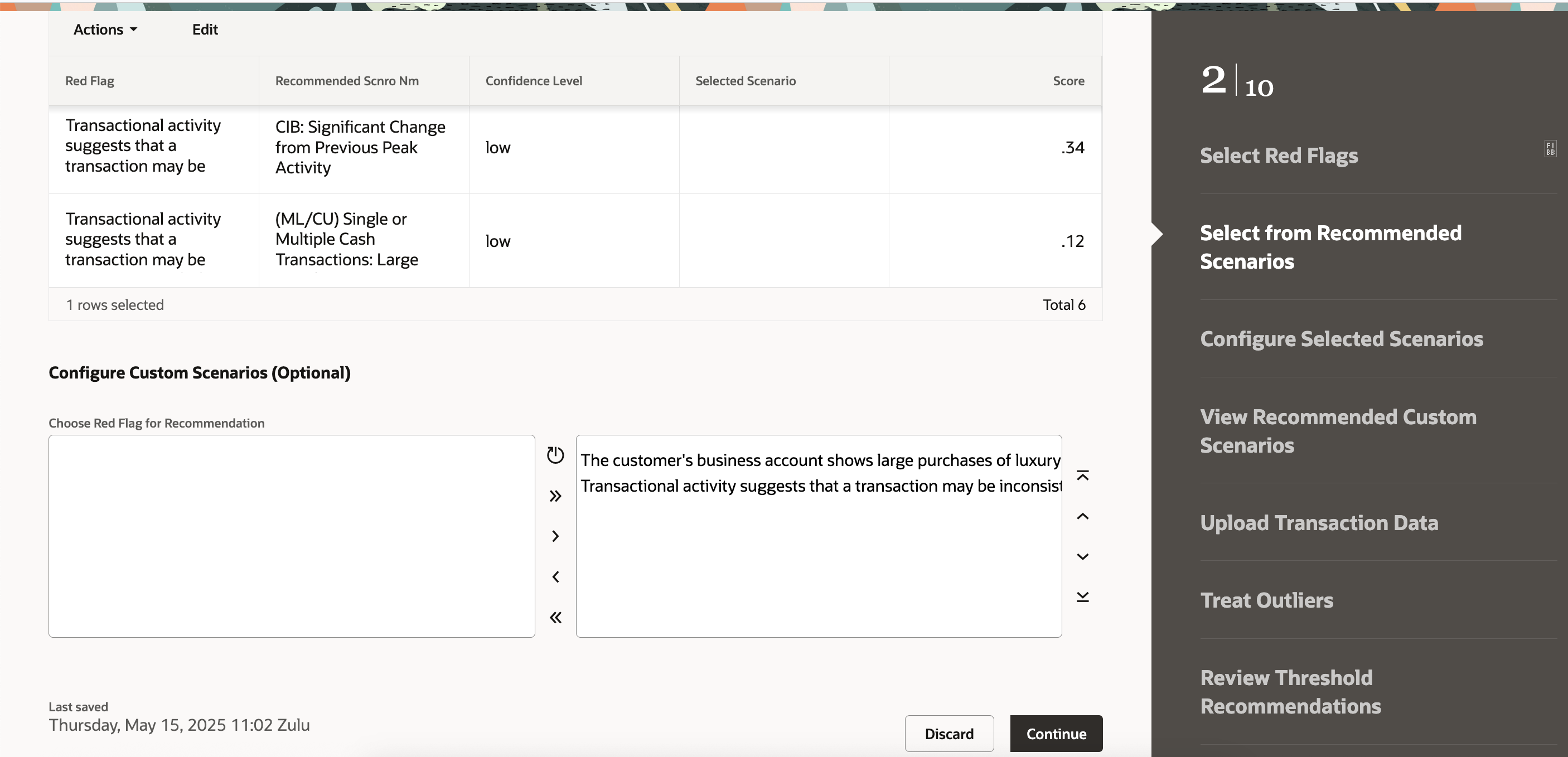 Select from Recommended Scenarios