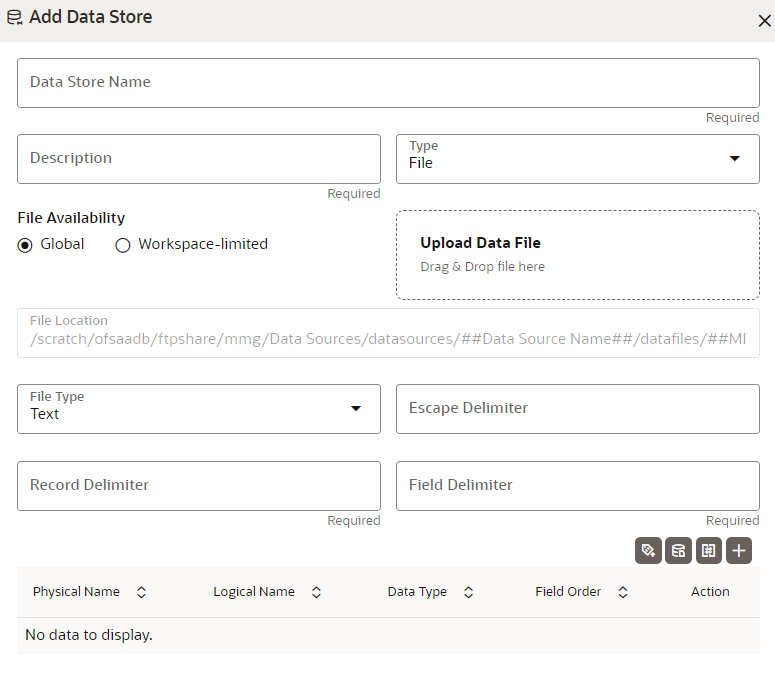 This image displays the Add Data Store with Type File.