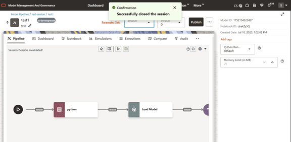 This image displays the Closing the session screen.
