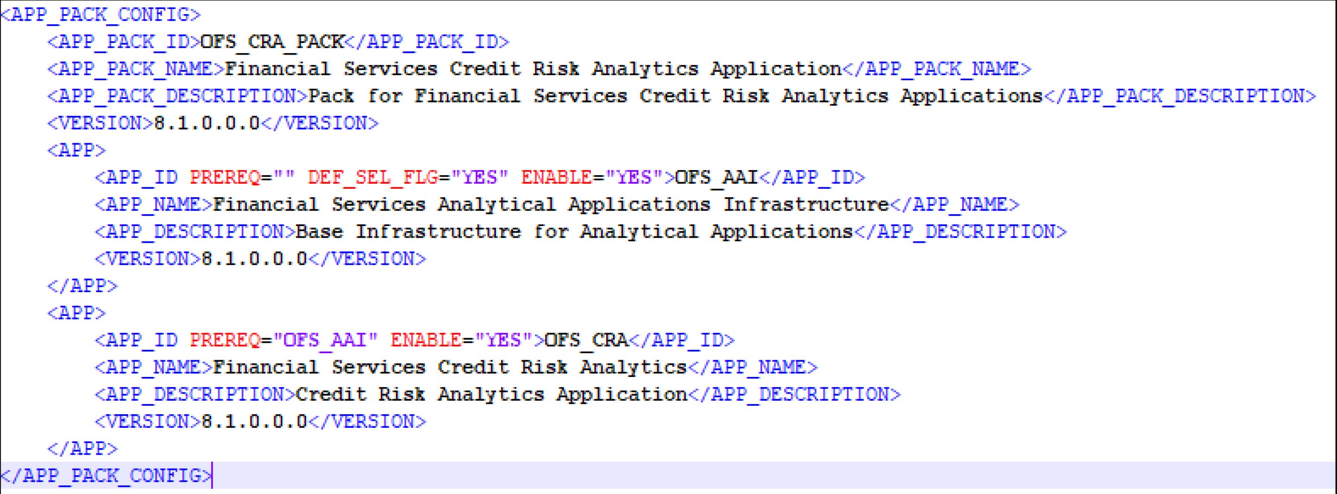 This image illustrates the Sample OFS_CRA_PACK.xml File This image illustrates the Sample OFS_CRA_PACK.xml File