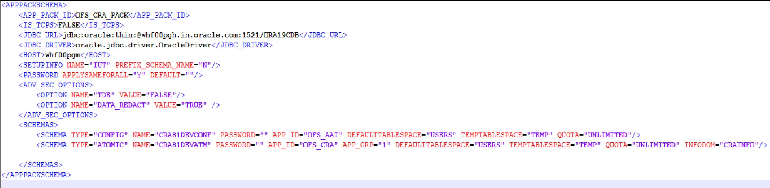 This image shows Sample OFS_CRA_SCHEMA_IN.xml File