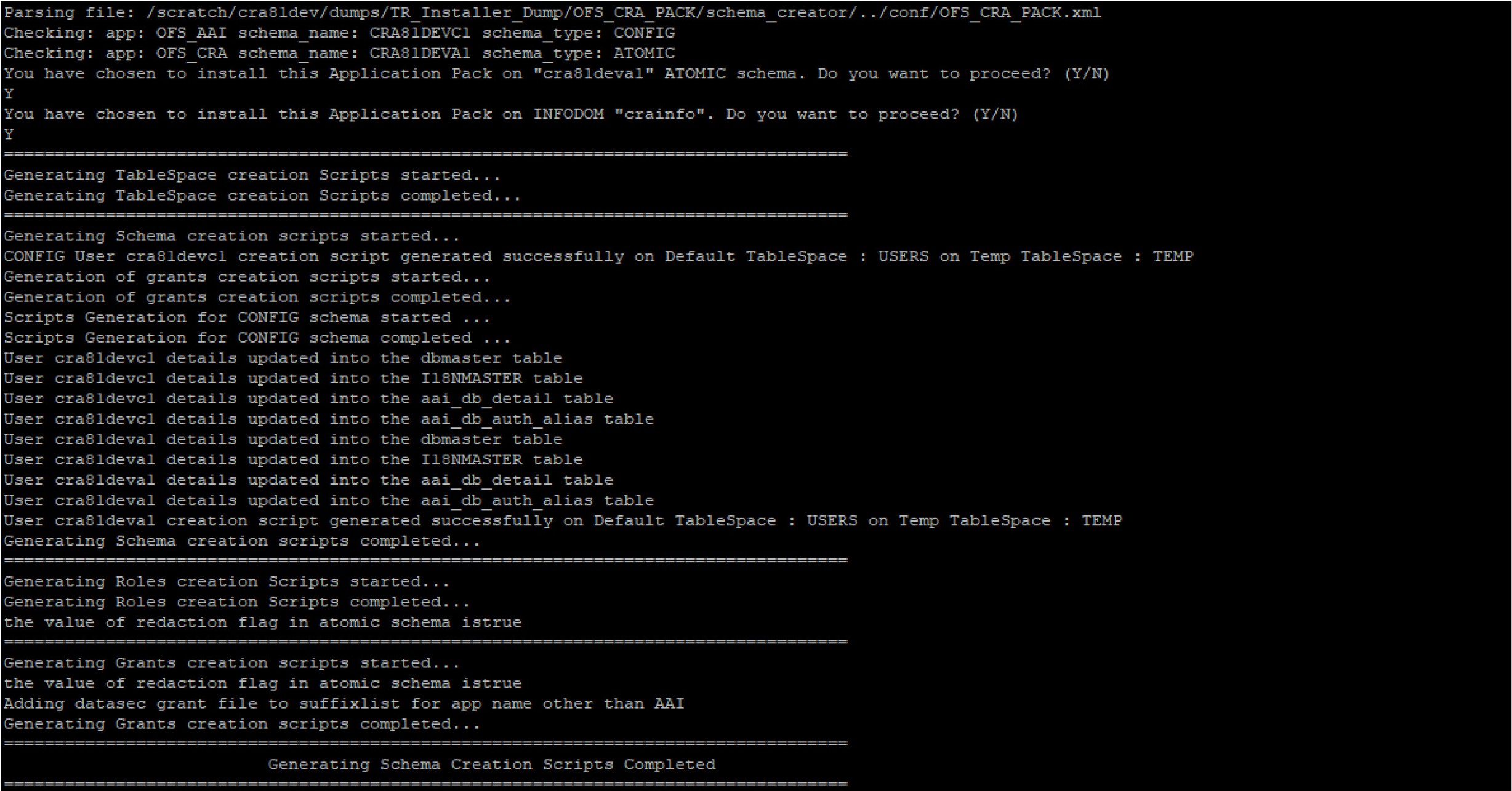 Description of Schema Creation in Offline Mode Script Generation follows This illustration shows the script generation during schema creation in offline mode.