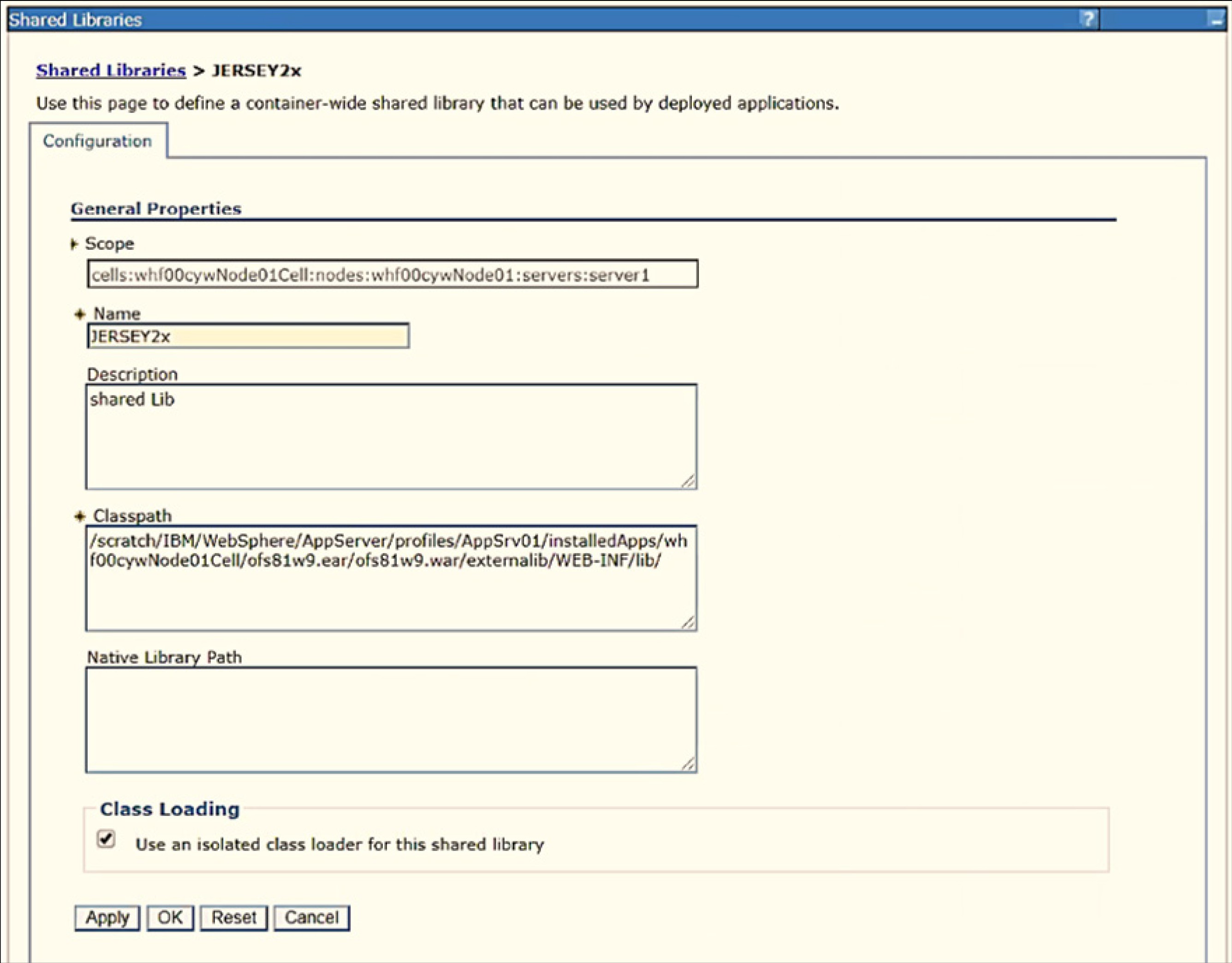 This image shows WebSphere Shared Libraries