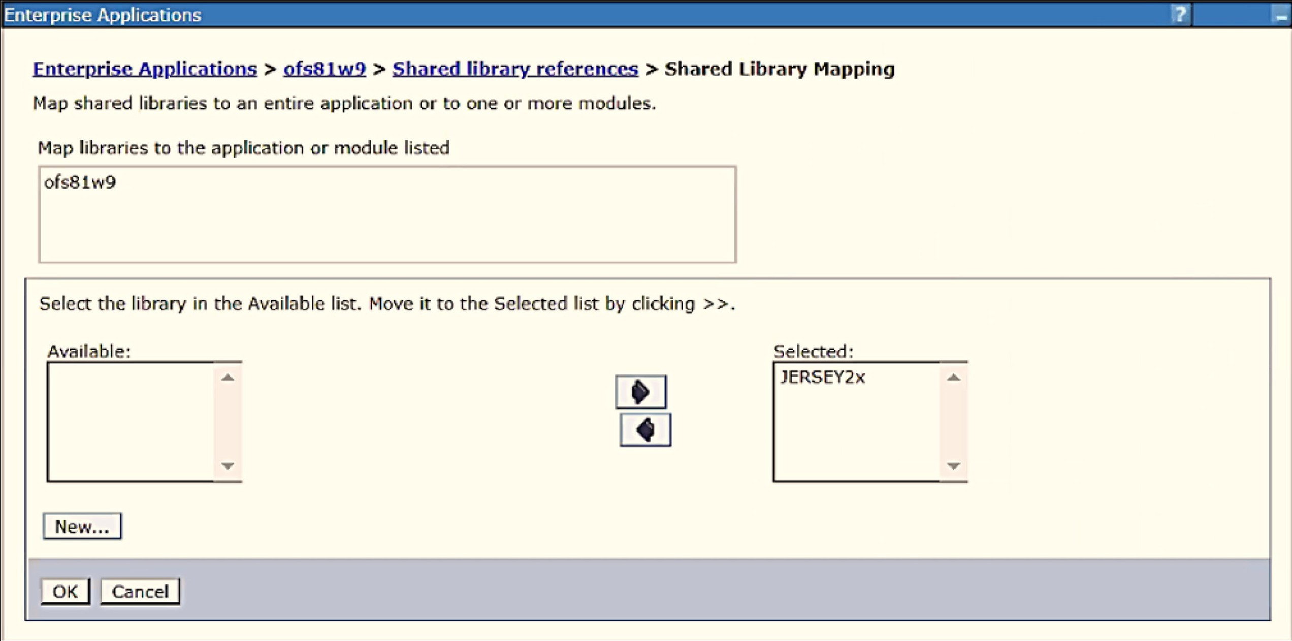This image WebSphere Shared Libraries Mapping Selection