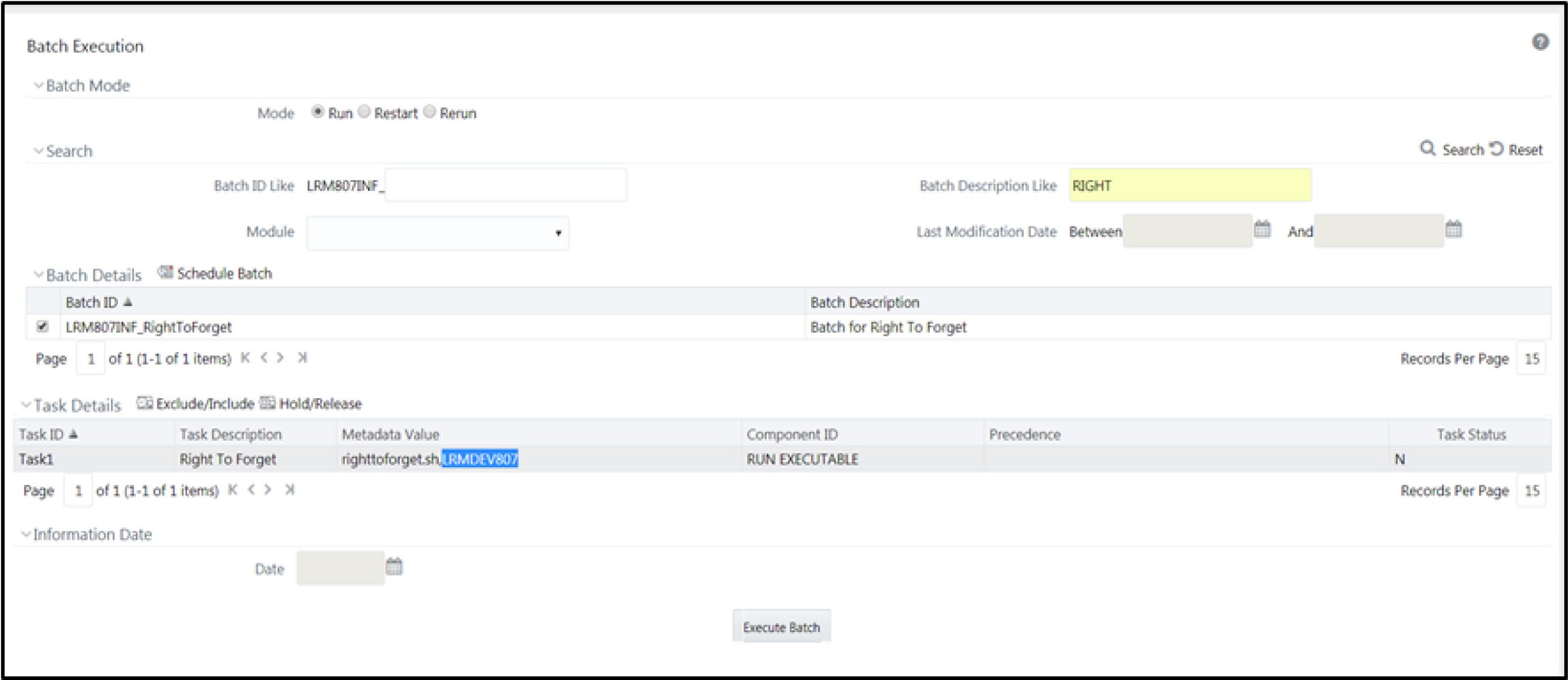 Description of the image follows This illustration shows how to configure Right to be Forgotten for OFS LRS. Follow the steps to complete the configuration.