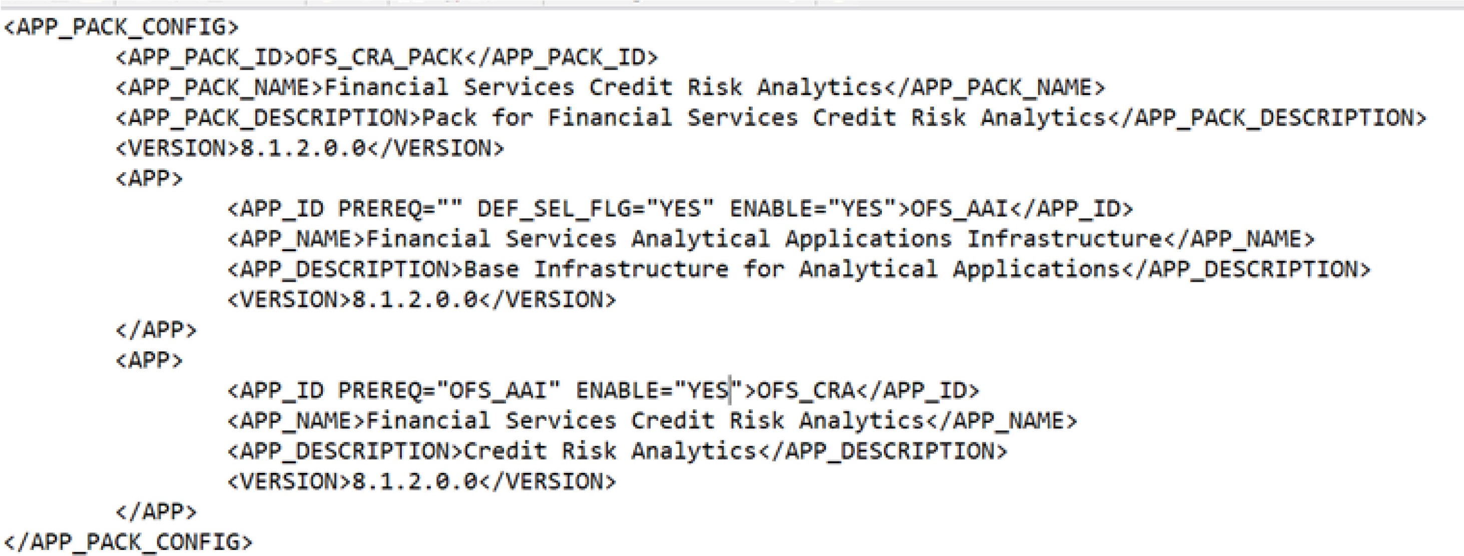 This image shows the Sample OFS_CRA_PACK.xml File image70