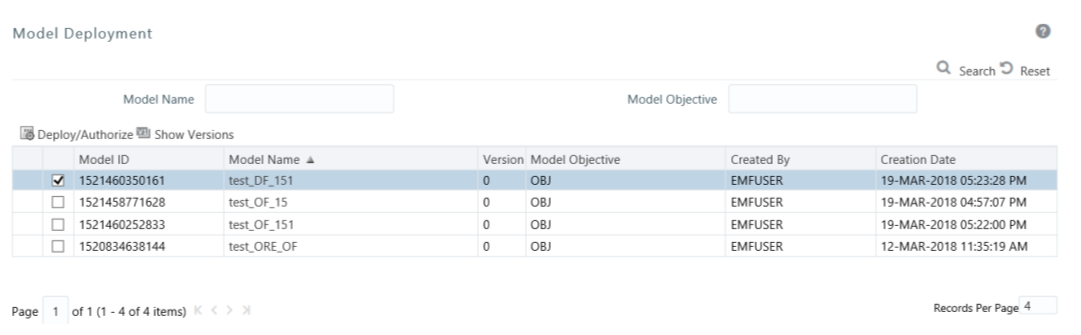 This image displays the Model Deployment page.
