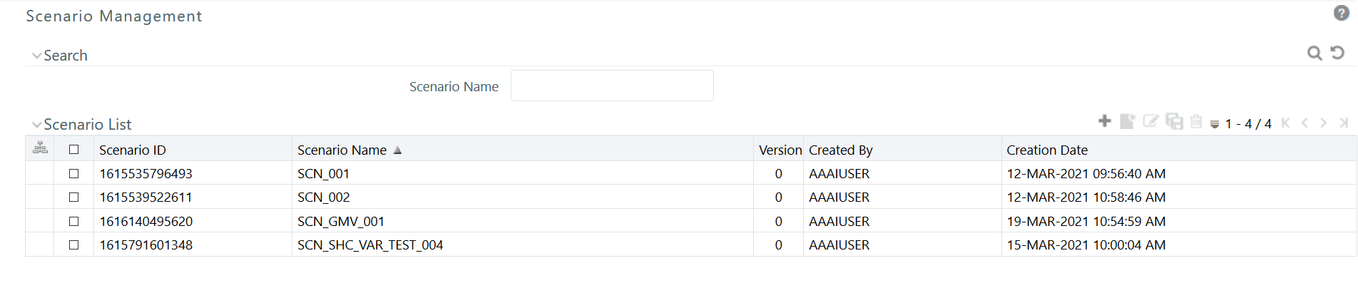 This image diaplsys the Scenario Management window.