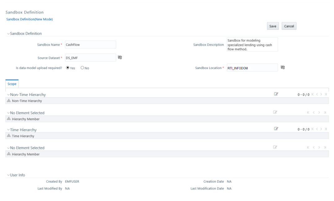 This image displays the Schema-based Sandbox Definition window.