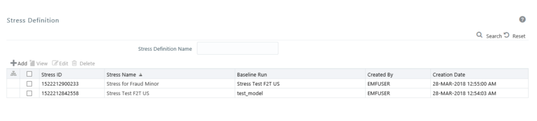 This image displays the Stress Definition page.