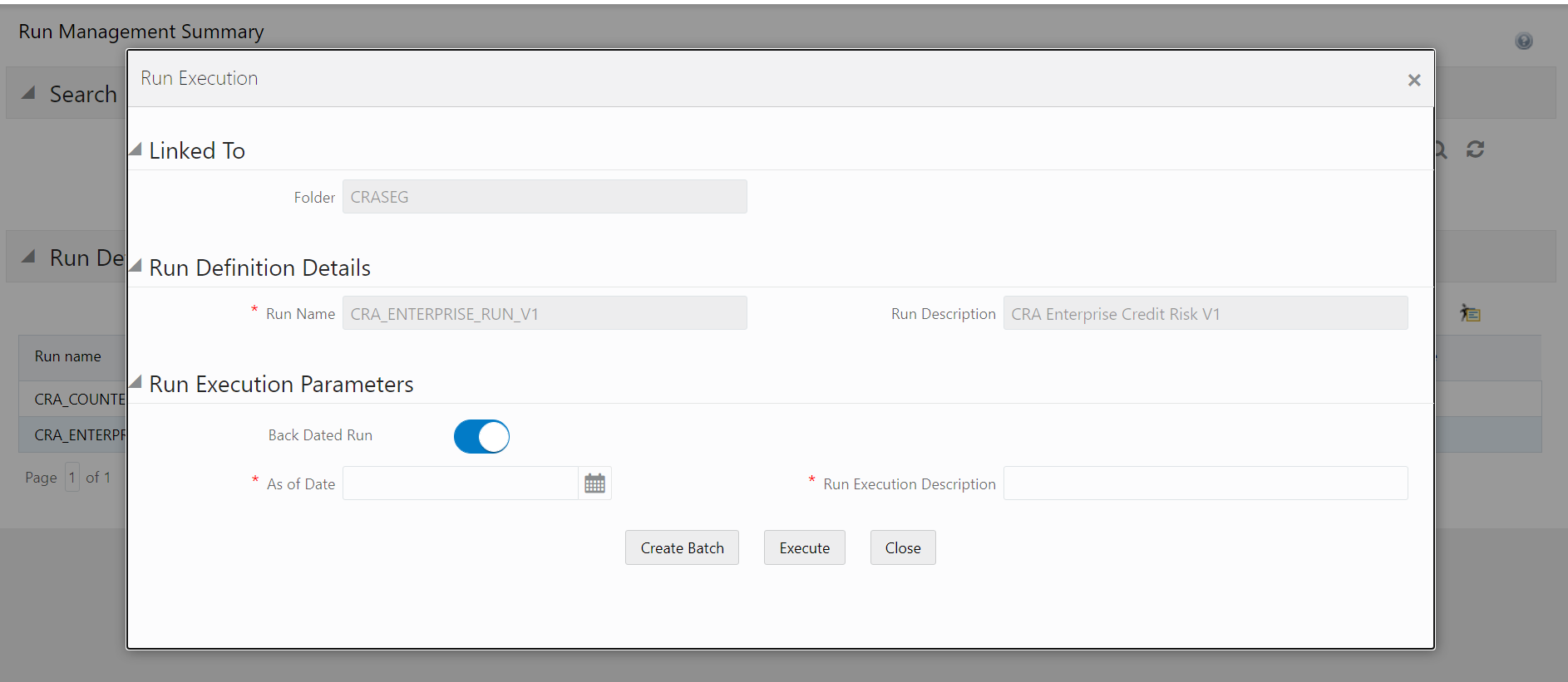 This image displays the Run Execution Parameters window.