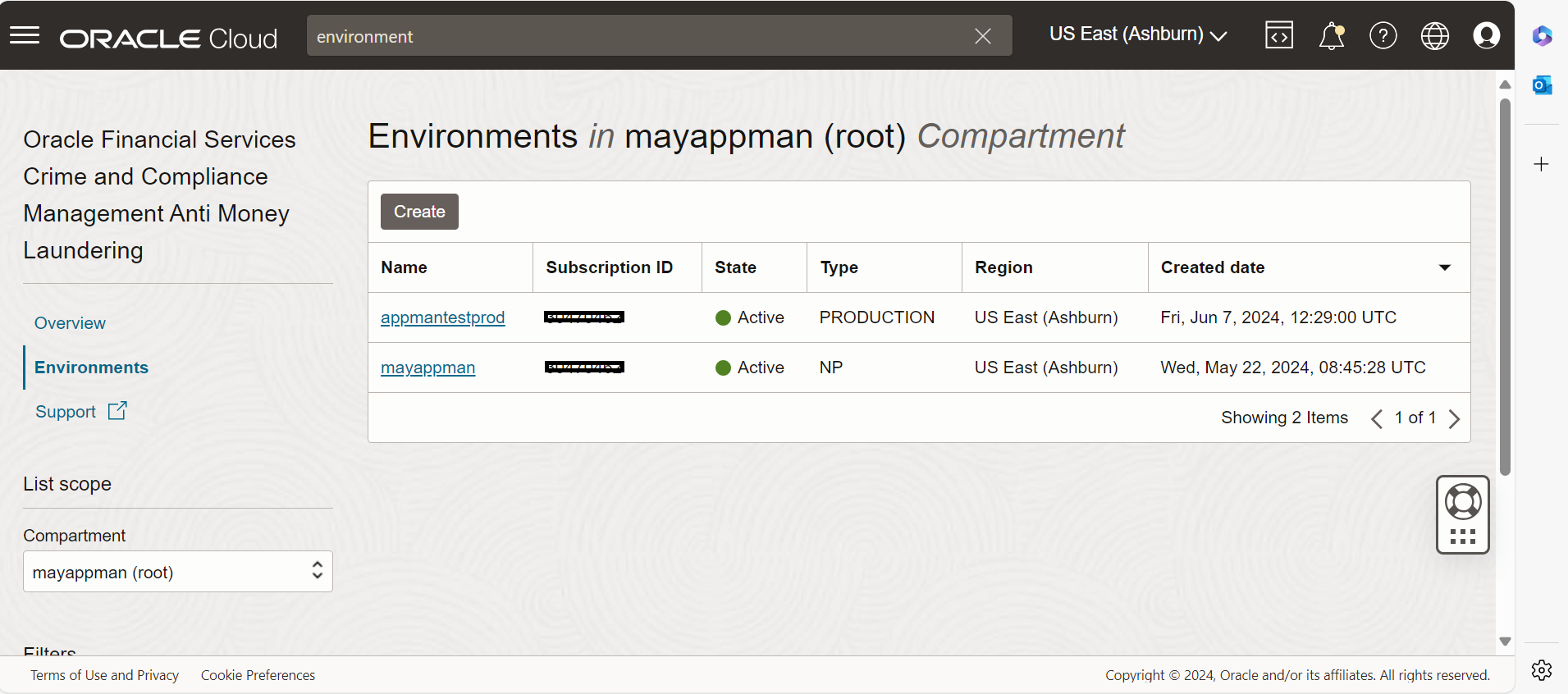 View provisioned environments (Production and Non-Production)