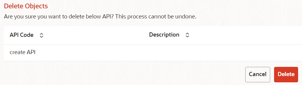 This image displays the Delete Objects screen.