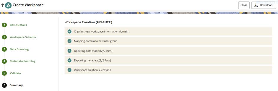 Summary of created workspace Summary of created workspace