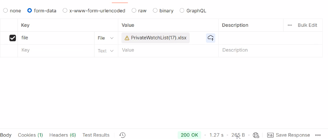 The form-data screen