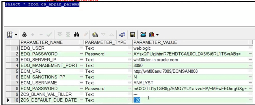 This image displays the CS_appln_params table. This image displays the CS_appln_params table.