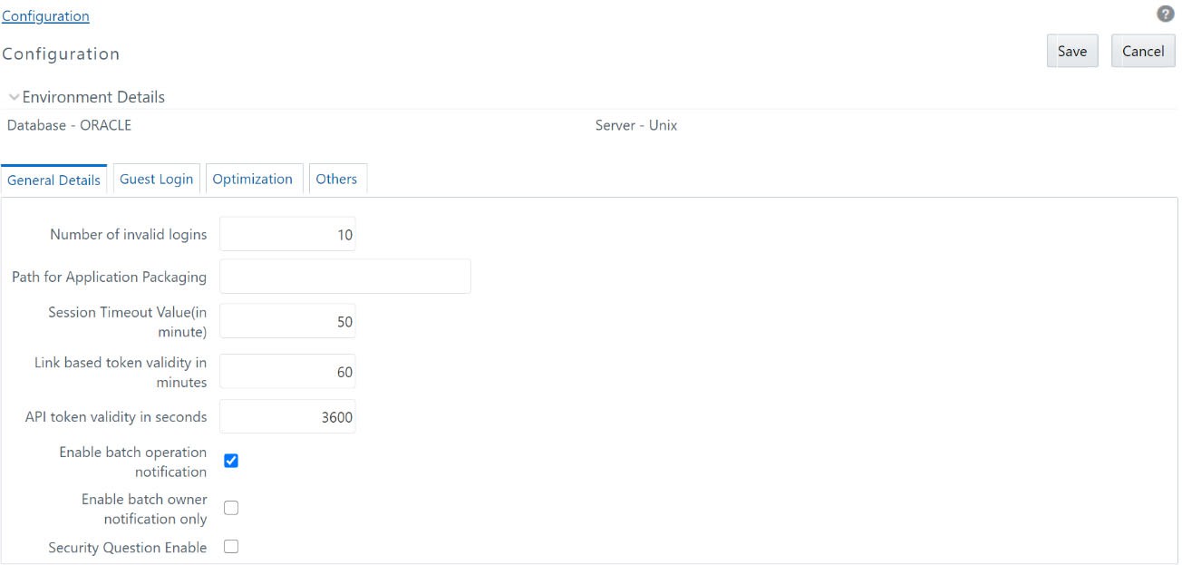 Configuration window with the API token validity in seconds field shown