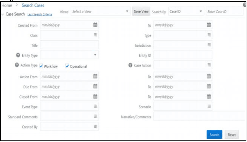 This image displays the Search Cases window.
