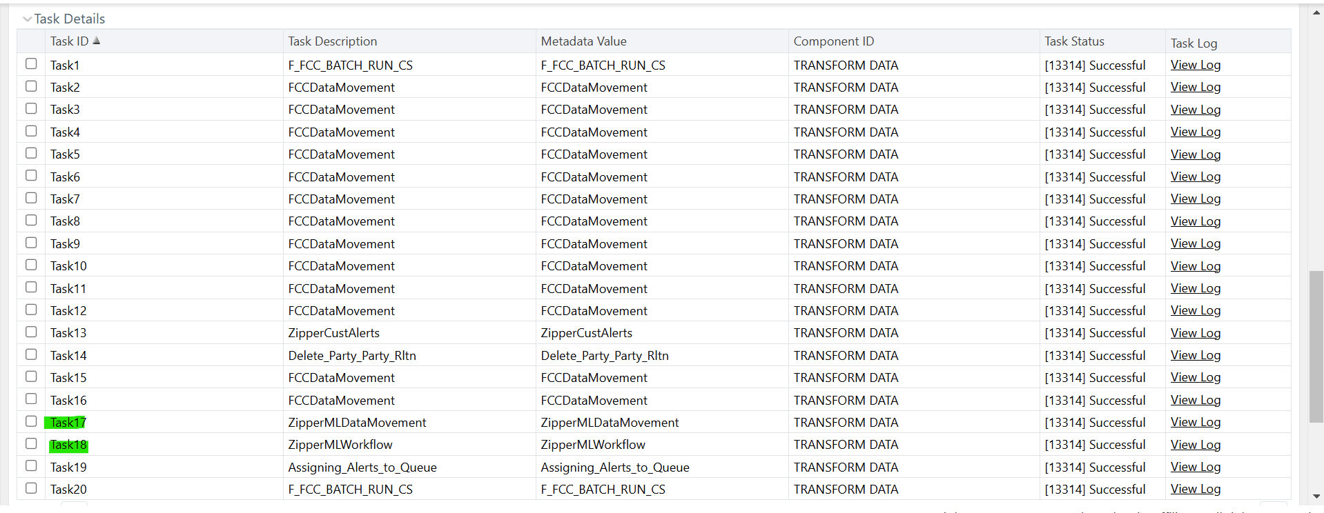 Zipper ML process successful screen in Oracle_CS_Zipper_Processing Batch