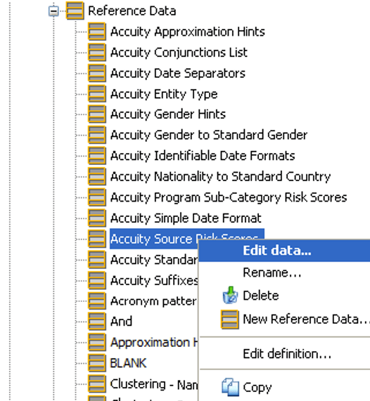 This image displays the Accuity Source Risk Scores options