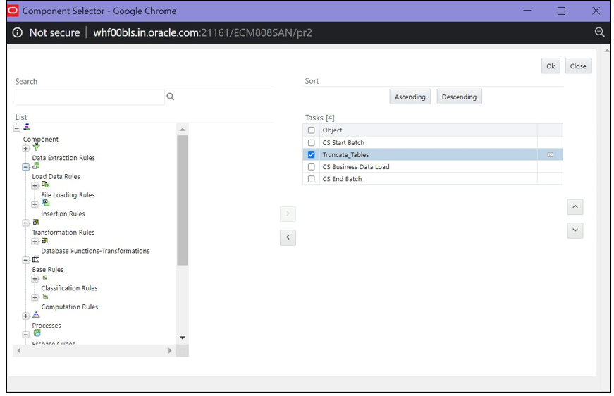 This image displays the Component Selector window.