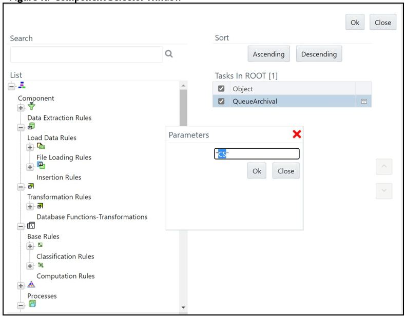 This image displays the Component Selector window.