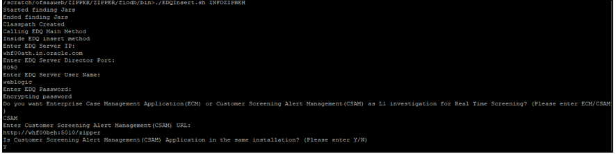 This image displays the Configure the EDQ URL in Real-time Screening with Customer Screening Alert Management (CSAM) in the same Server.