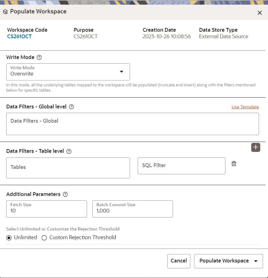 Populate Workspace Window