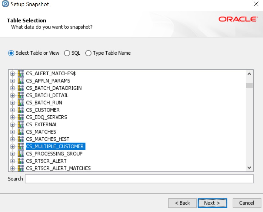 Select Table or View