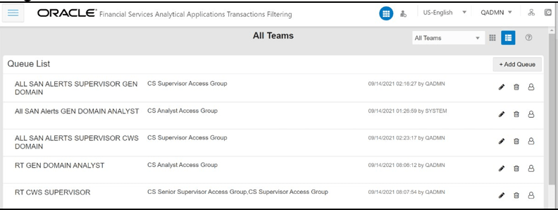 This image displays the Queue List in List View.