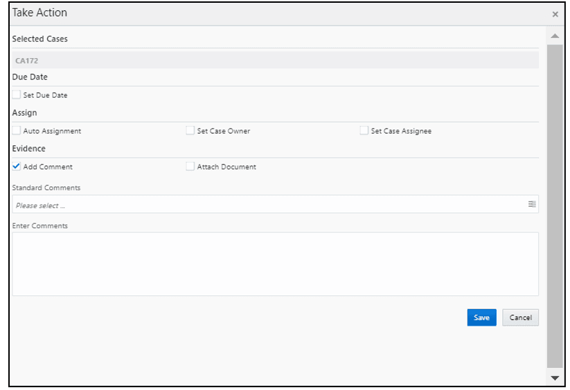 This image displays the Take Action window. This image displays the Take Action window.