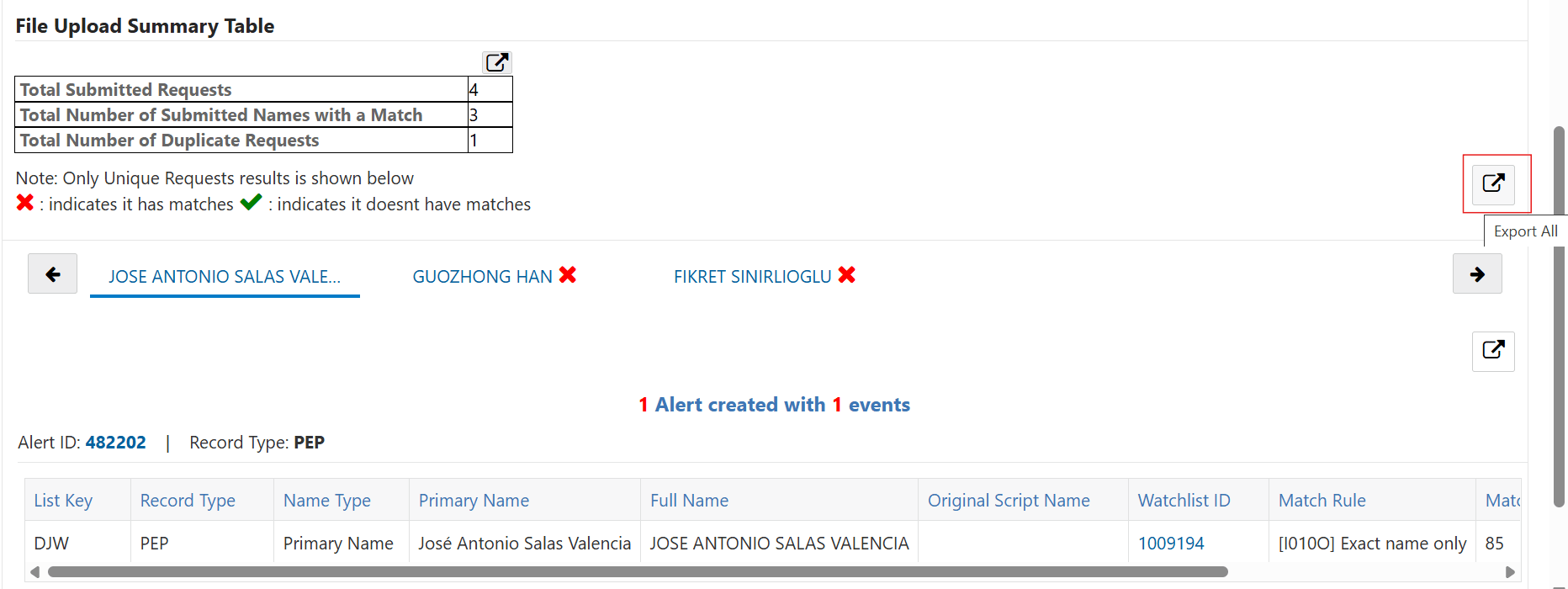 This image shows the Export all feature.