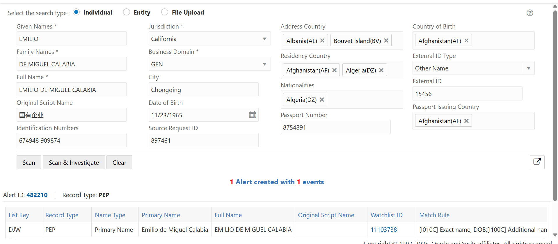 This image shows the Real-Time Screening for Individual page.