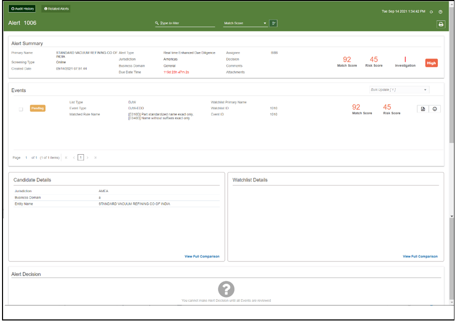 This image displays the Alert Details. This image displays the Alert Details.
