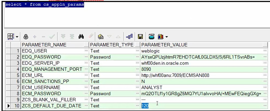 This image displays the CS_appln_params table.