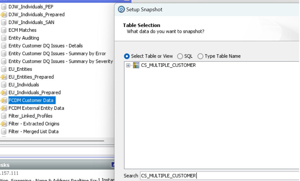 Table Selection Window