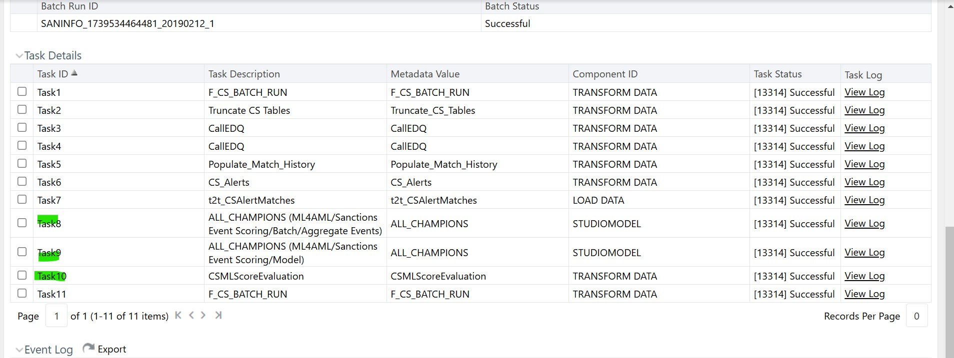 ML process batches successful screen in Data Load Event Generation Batch