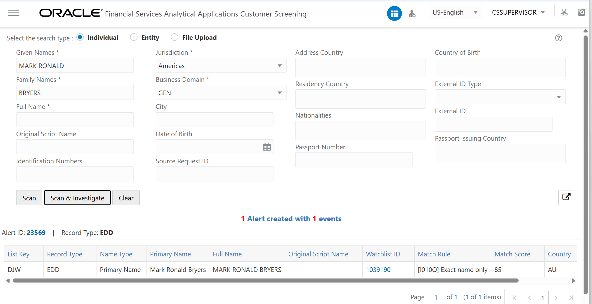 This image displays the Scanning Real-time Screening Records table.