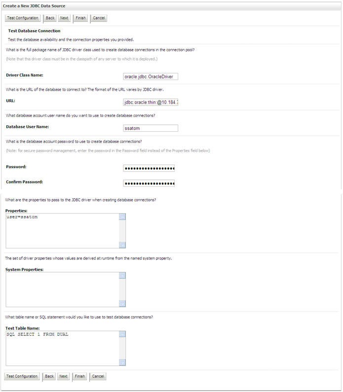 This illustration shows test database connection