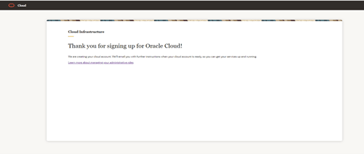 Oracle Cloud Creation Confirmation Screen