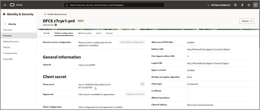 Oracle Cloud Service - Client Secret