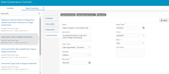 This illustration displays the actions details after the required issue is selected.